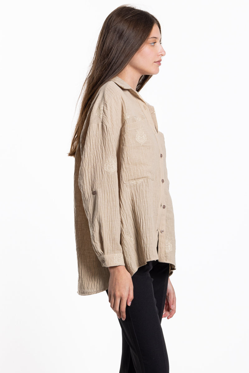 EMBROIDERED LINEN BLEND SHIRT