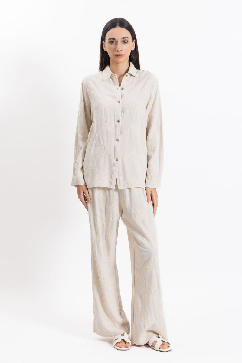 EMBROIDERED LINEN BLEND SET