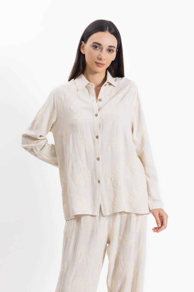 EMBROIDERED LINEN BLEND SET