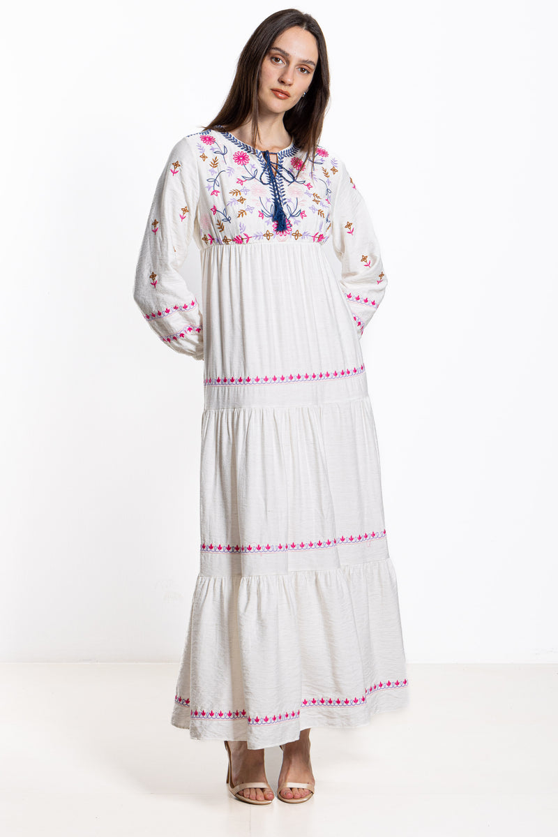 EMBROIDERED LINEN BLEND DRESS
