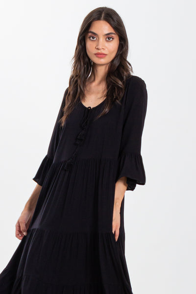 DETAILED FLARE MIDI DRESS