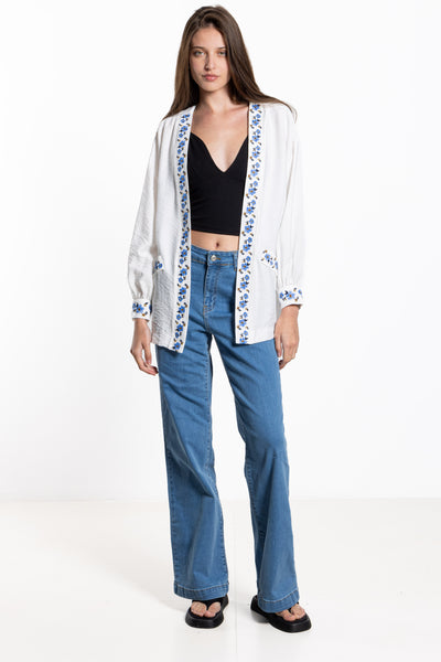 DETAIL EMBROIDERED LINEN BLEND JACKET