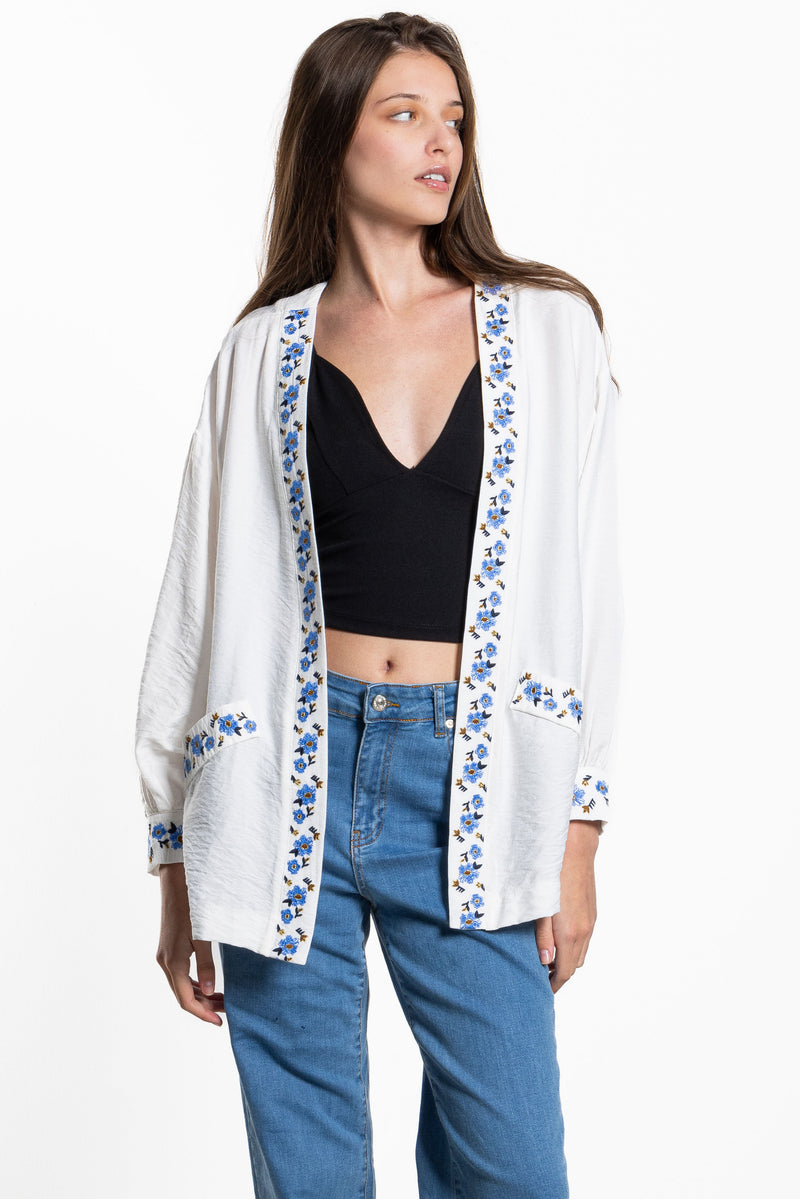 DETAIL EMBROIDERED LINEN BLEND JACKET