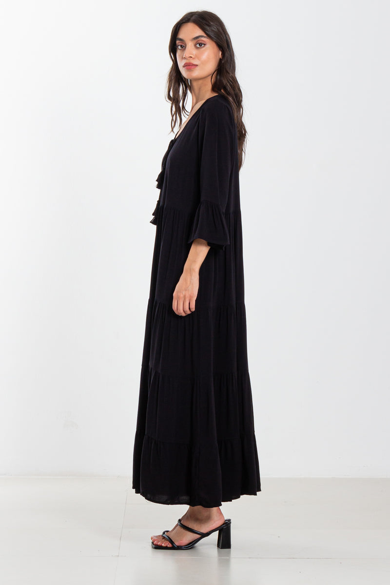 DETAILED FLARE MIDI DRESS