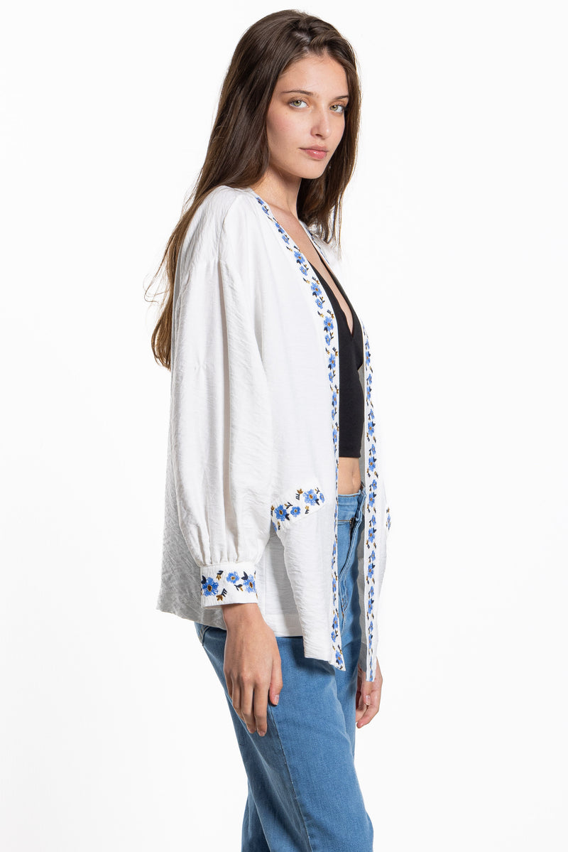 DETAIL EMBROIDERED LINEN BLEND JACKET