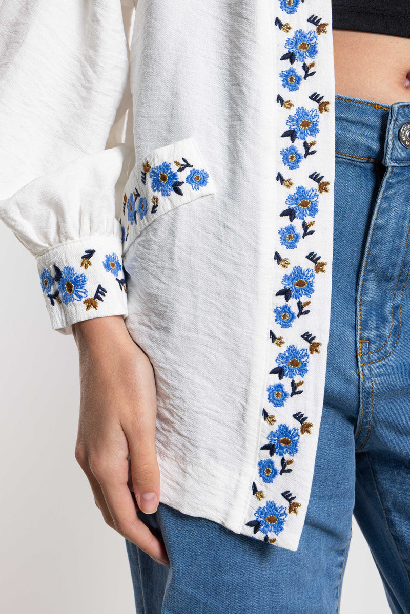 DETAIL EMBROIDERED LINEN BLEND JACKET