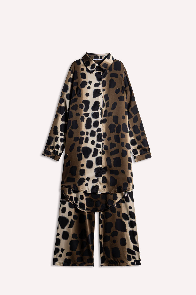 ANIMAL PRINT SATIN SHIRT SET