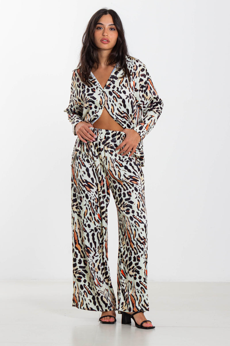 PRINTED SATIN SHIRT SET