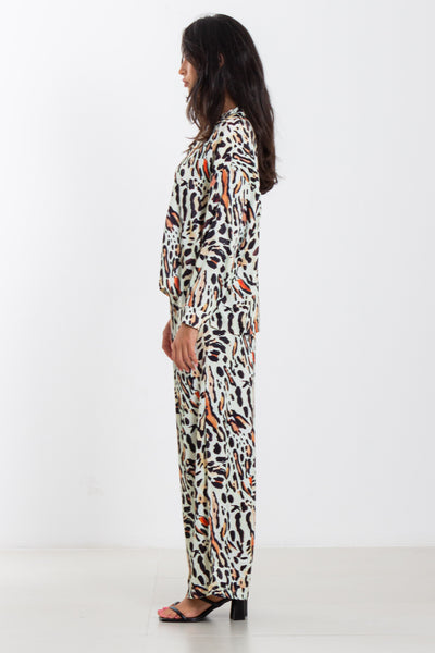 PRINTED SATIN SHIRT SET