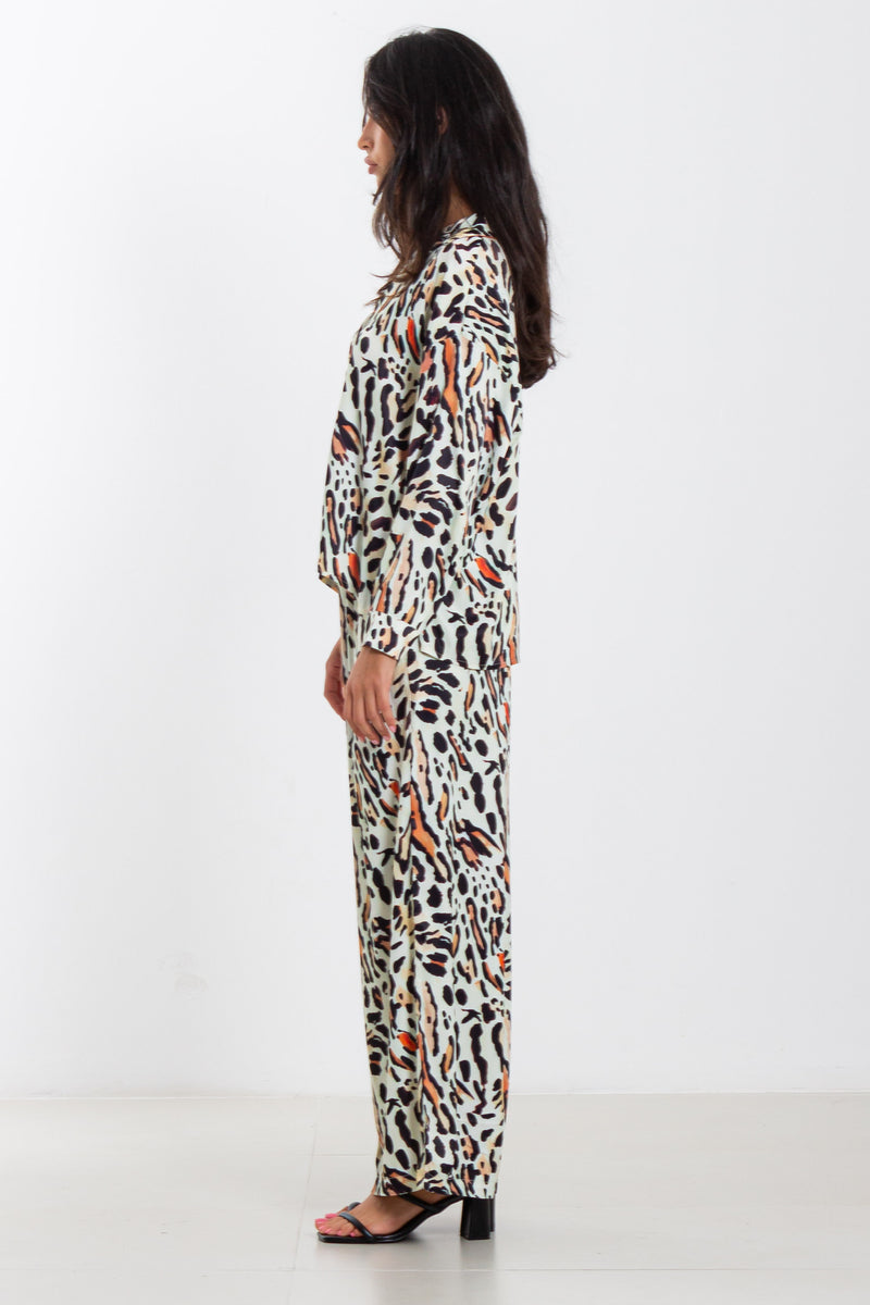 PRINTED SATIN SHIRT SET