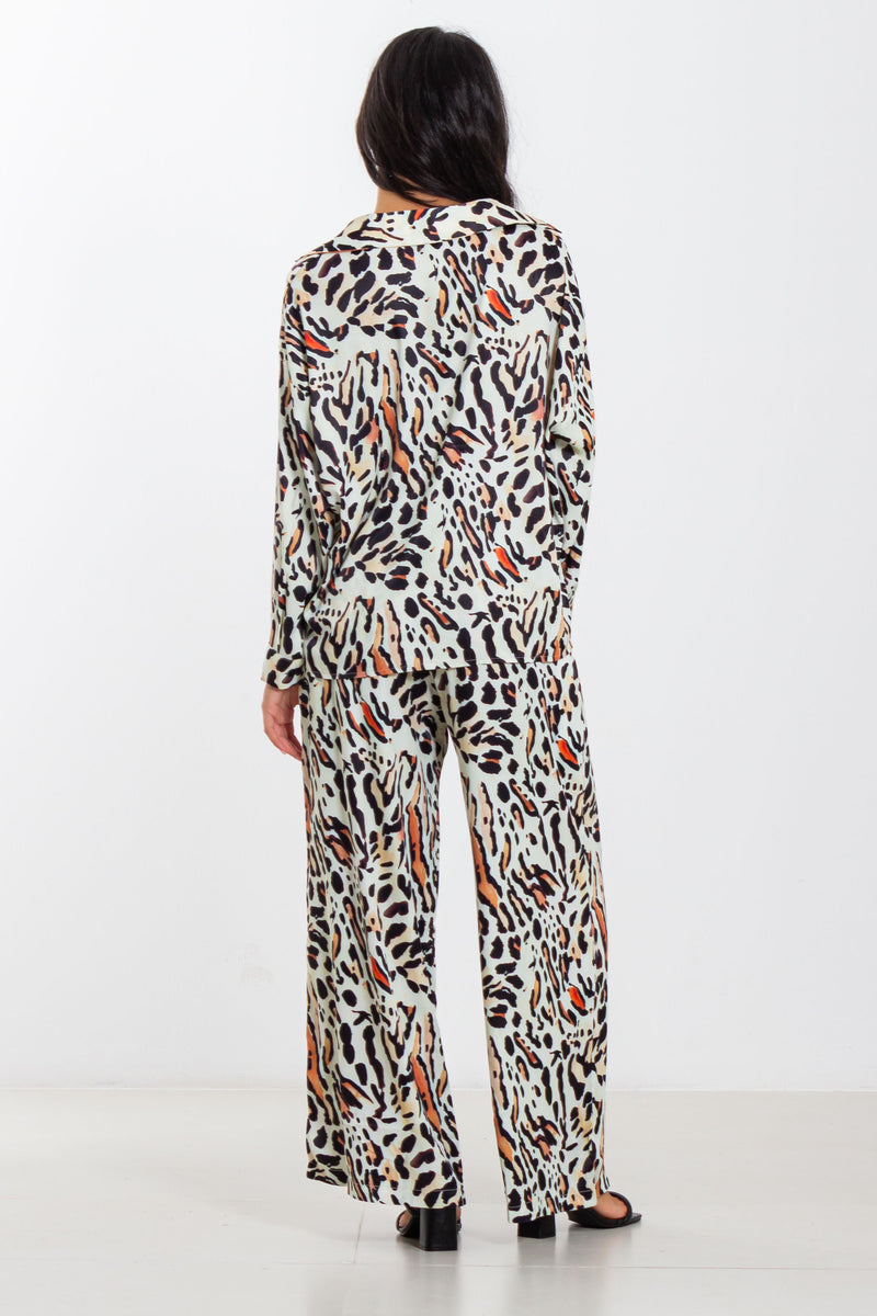 PRINTED SATIN SHIRT SET