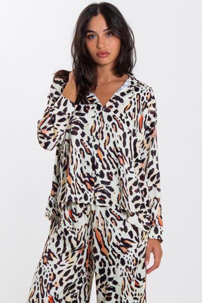 PRINTED SATIN SHIRT SET
