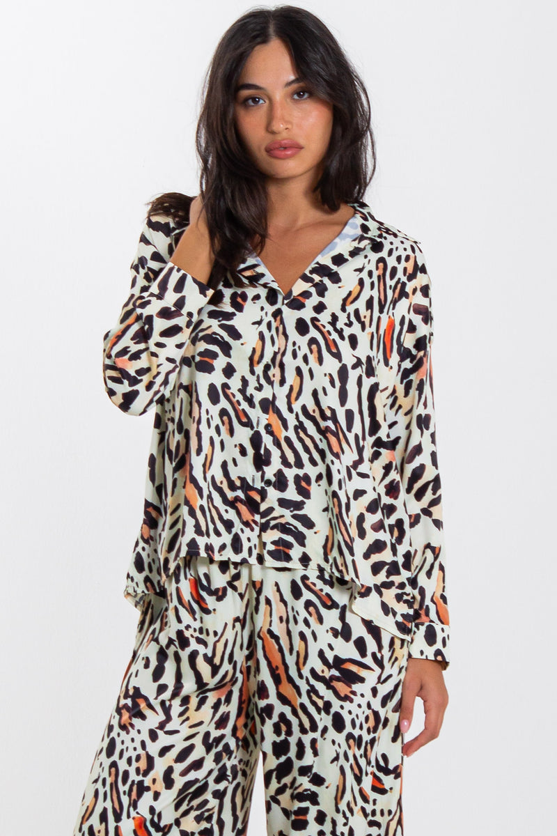 PRINTED SATIN SHIRT SET