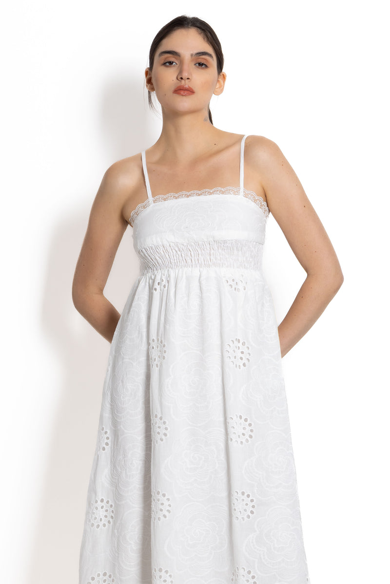 CUTWORK EMBROIDERY MIDI DRESS