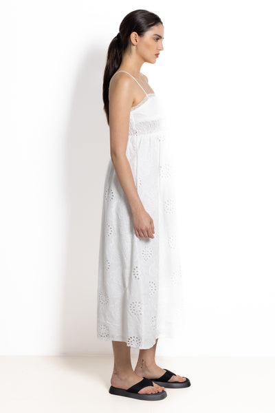 CUTWORK EMBROIDERY MIDI DRESS