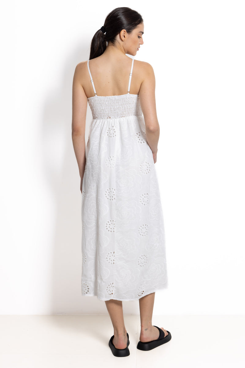 CUTWORK EMBROIDERY MIDI DRESS