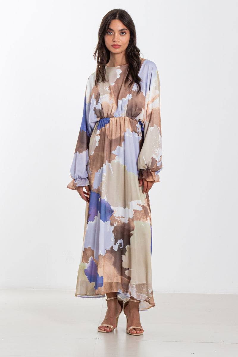 ABSTRACT PRINT CIFFON MAXI DRESS