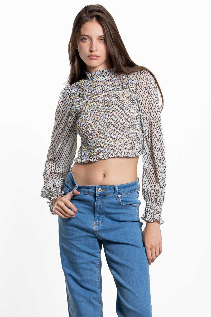 PRINTED MOCK NECK CROP TOP