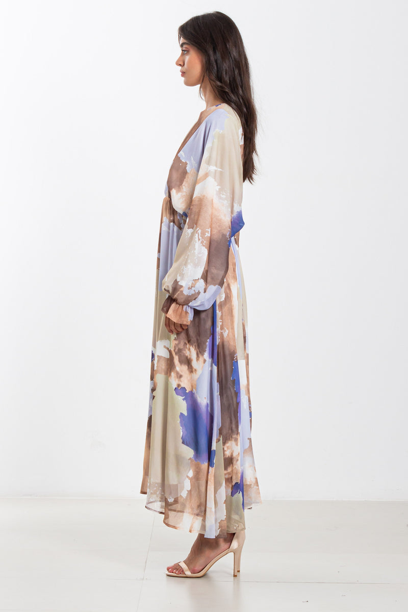 ABSTRACT PRINT CIFFON MAXI DRESS