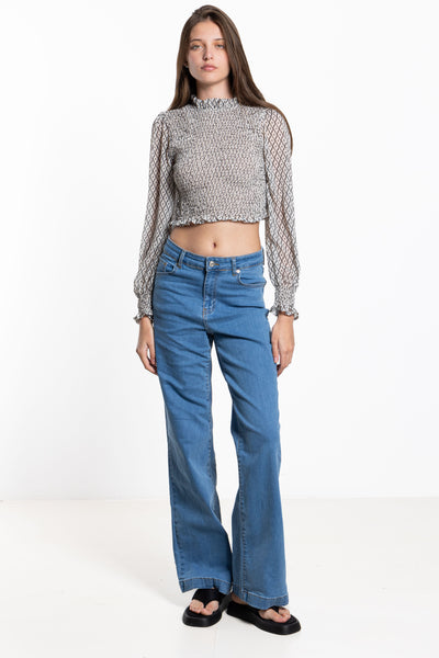 PRINTED MOCK NECK CROP TOP