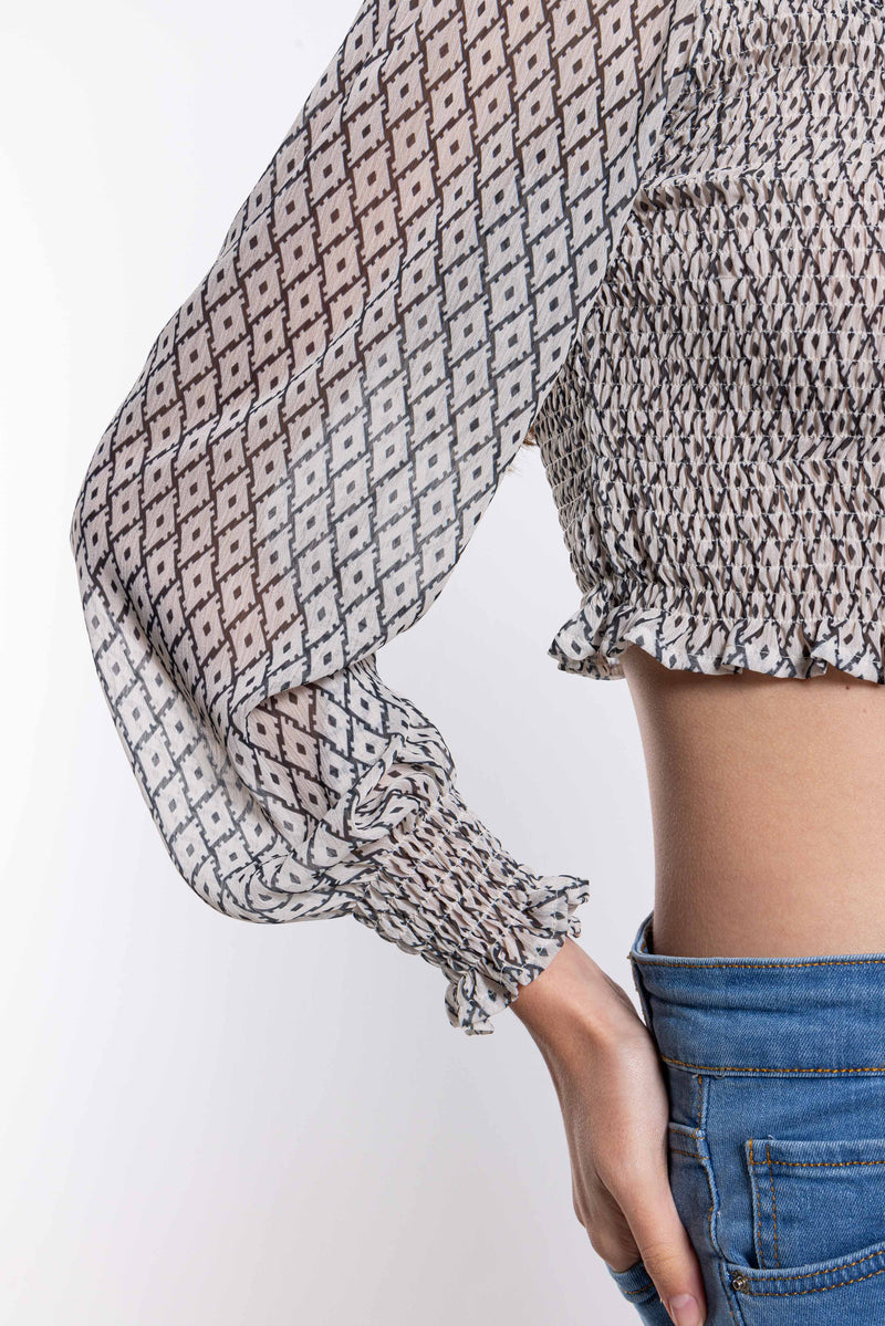 PRINTED MOCK NECK CROP TOP