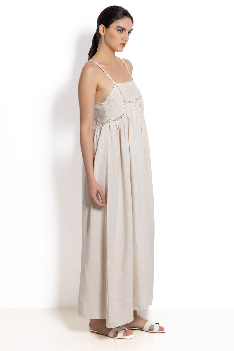 DETAILED LINEN BLEND MAXI DRESS