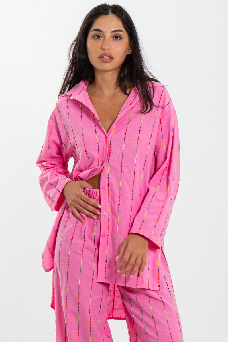 EMBROIDERED LINEN BLEND SHIRT SET
