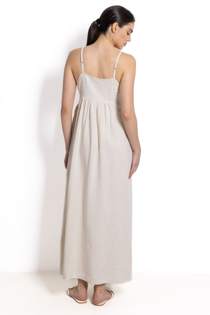 DETAILED LINEN BLEND MAXI DRESS