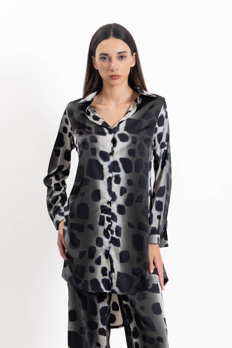 ANIMAL PRINT SATIN SHIRT SET