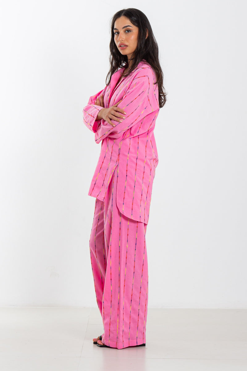 EMBROIDERED LINEN BLEND SHIRT SET