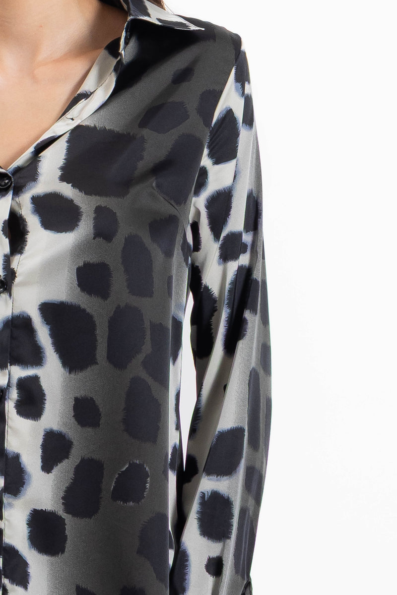ANIMAL PRINT SATIN SHIRT SET