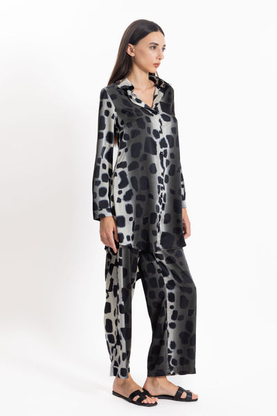 ANIMAL PRINT SATIN SHIRT SET