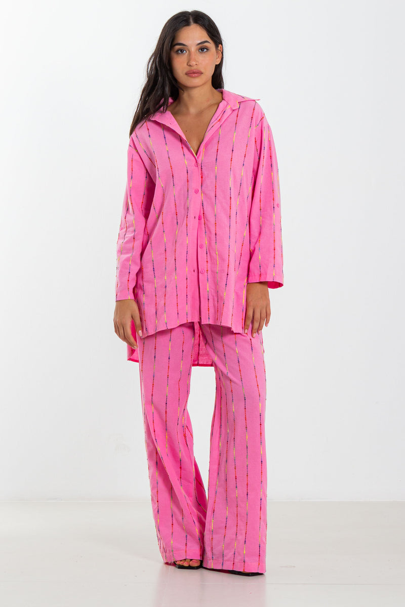 EMBROIDERED LINEN BLEND SHIRT SET