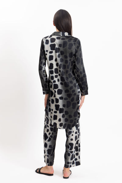 ANIMAL PRINT SATIN SHIRT SET