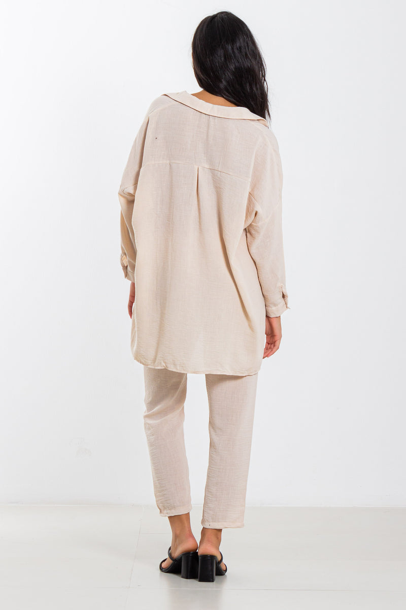 SEQUINNED LINEN SHIRT SET