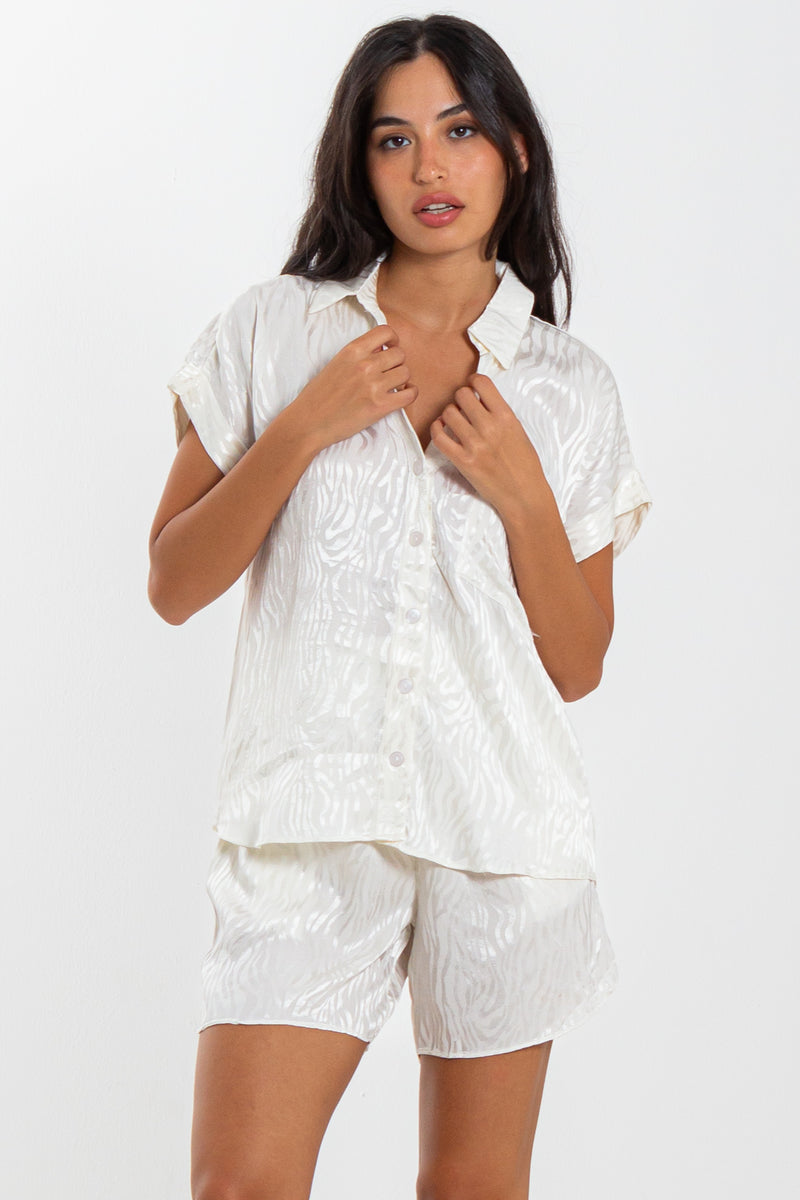 FLOWING TEXTURED SATIN SHIRT SET