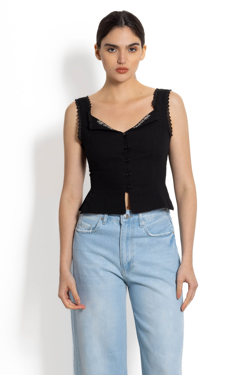 EMBROIDERED LINEN BLEND WASITCOAT