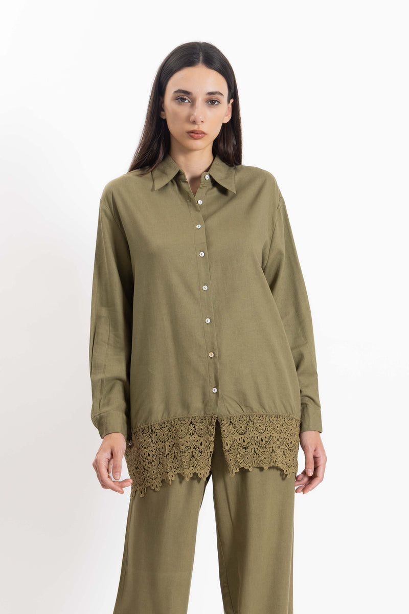 DETAILED LINEN BLEND SHIRT SET