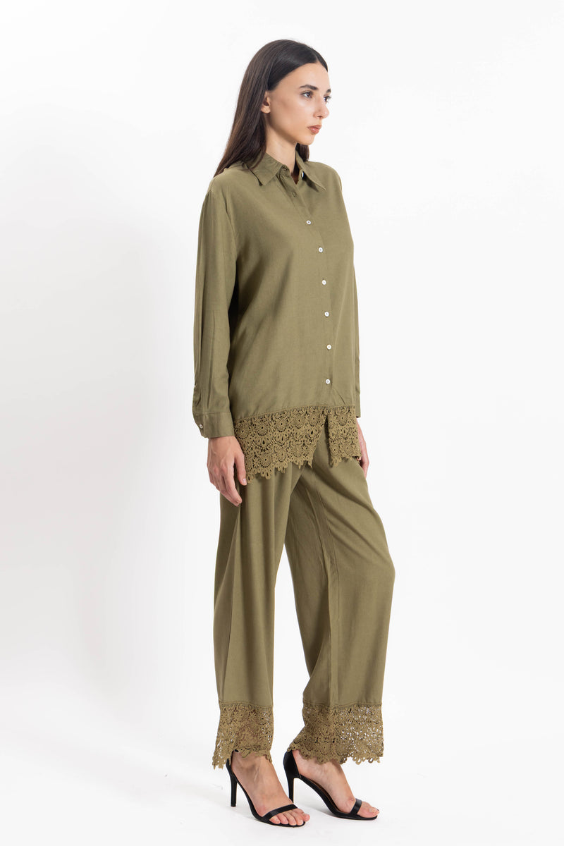 DETAILED LINEN BLEND SHIRT SET