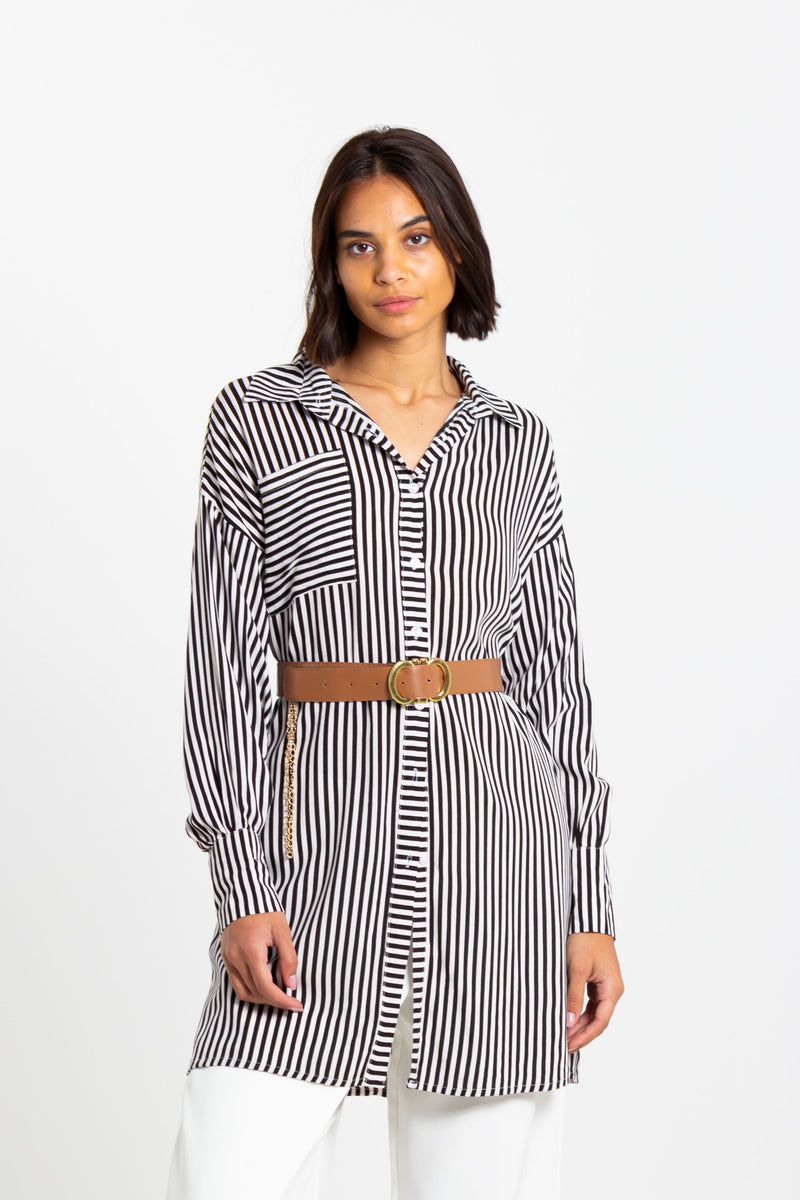 STRIPED BLETED LONG TOP