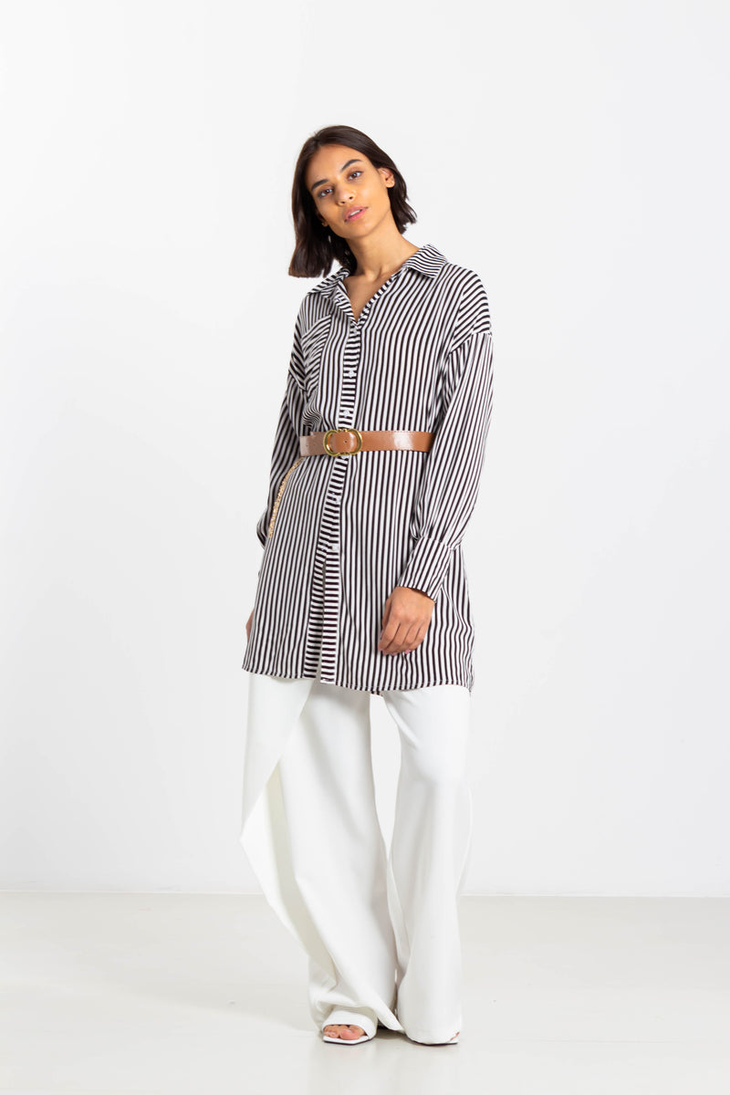 STRIPED BLETED LONG TOP