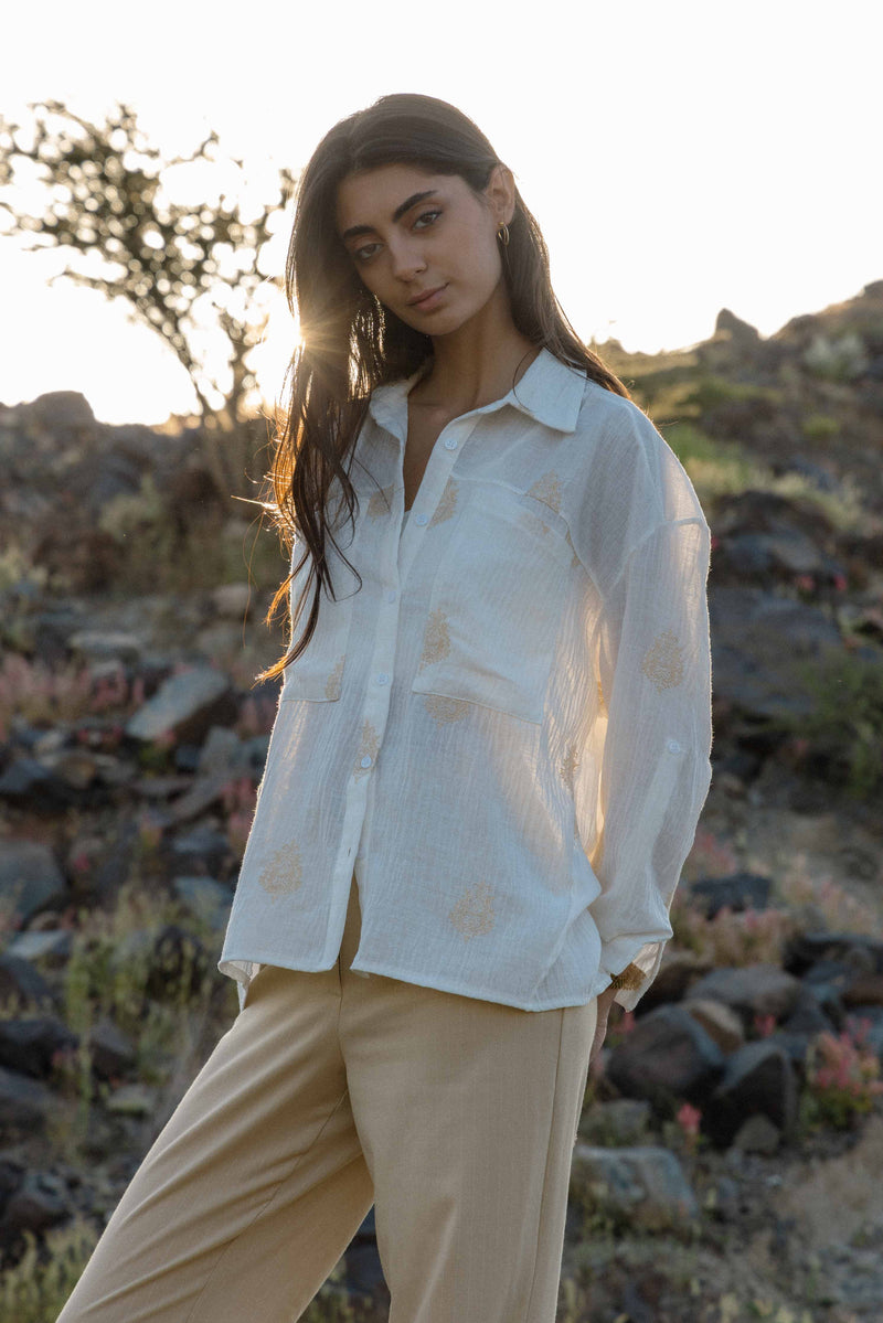 EMBROIDERED LINEN BLEND SHIRT