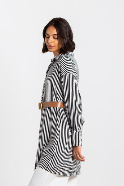 STRIPED BLETED LONG TOP