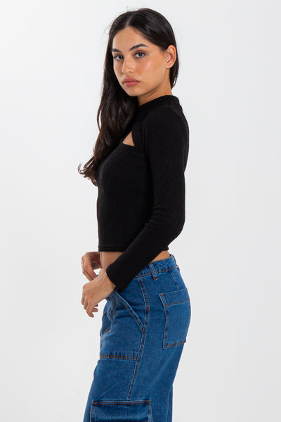 HALTER NECK RIBBED TOP