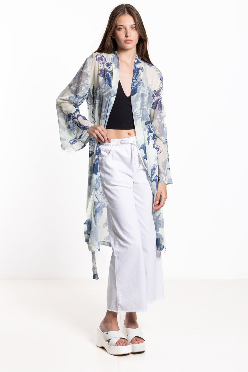 FLORAL PRINTED CHIFFON KIMONO