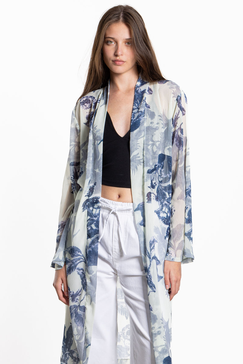 FLORAL PRINTED CHIFFON KIMONO