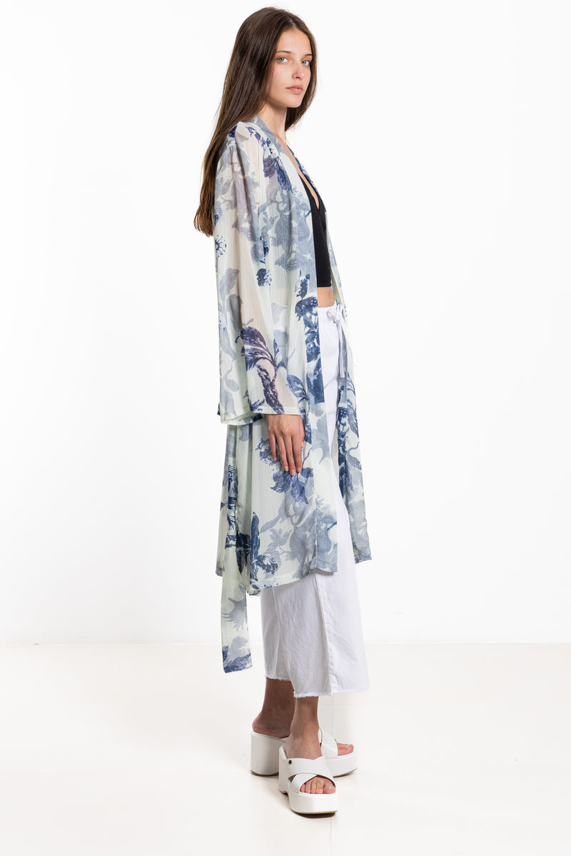 FLORAL PRINTED CHIFFON KIMONO