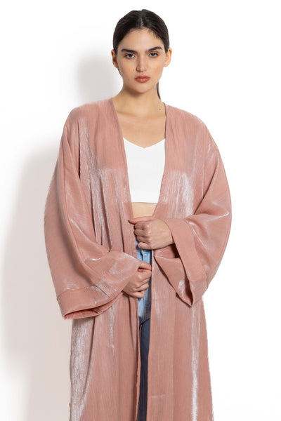 DETAILED SATIN KIMONO WITH BELT