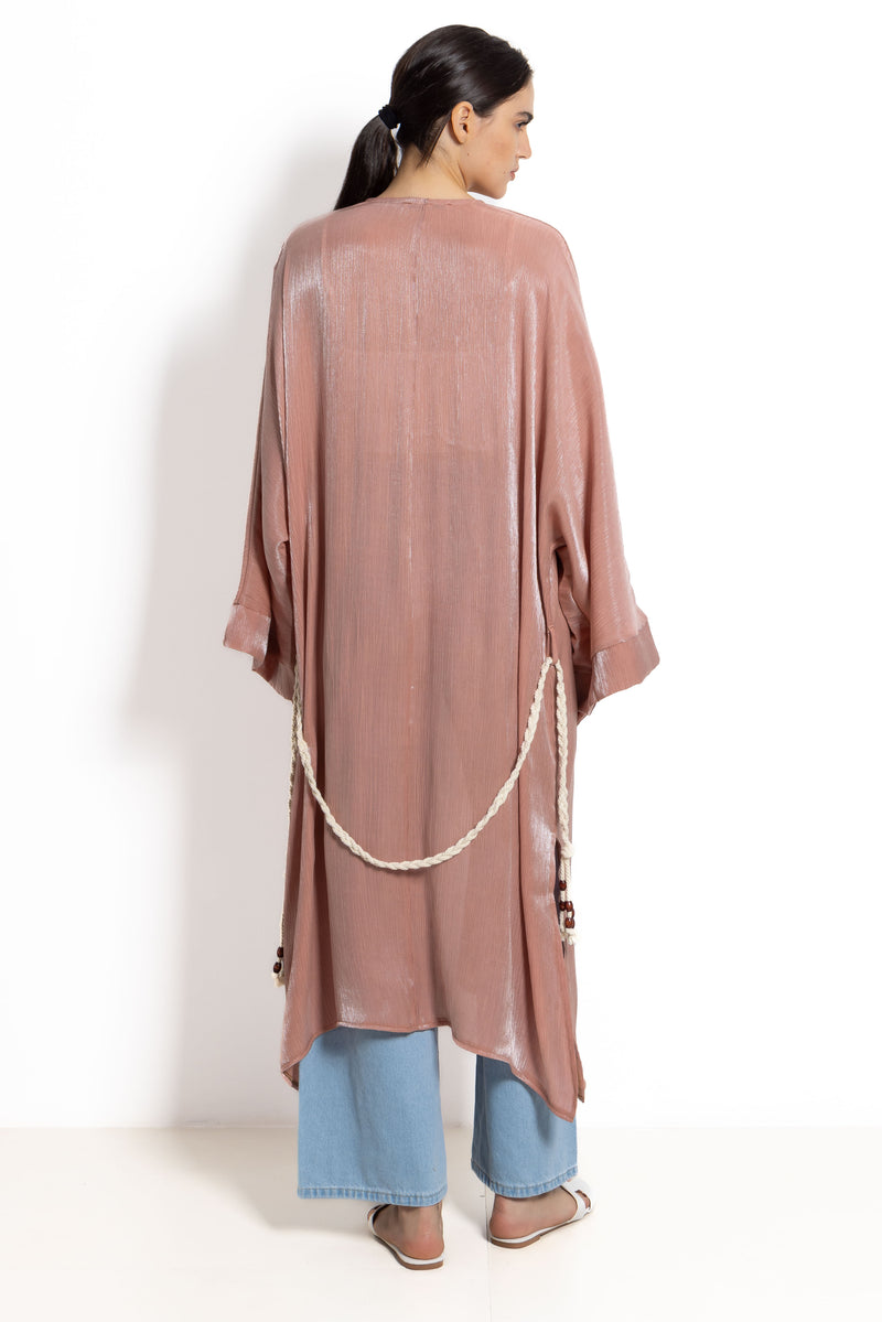 DETAILED SATIN KIMONO WITH BELT