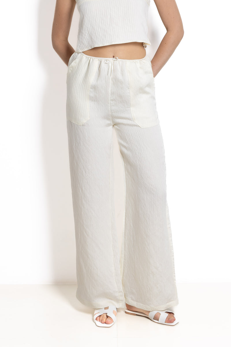 DETAILED STRIPED WIDE-LEG TROUSERS